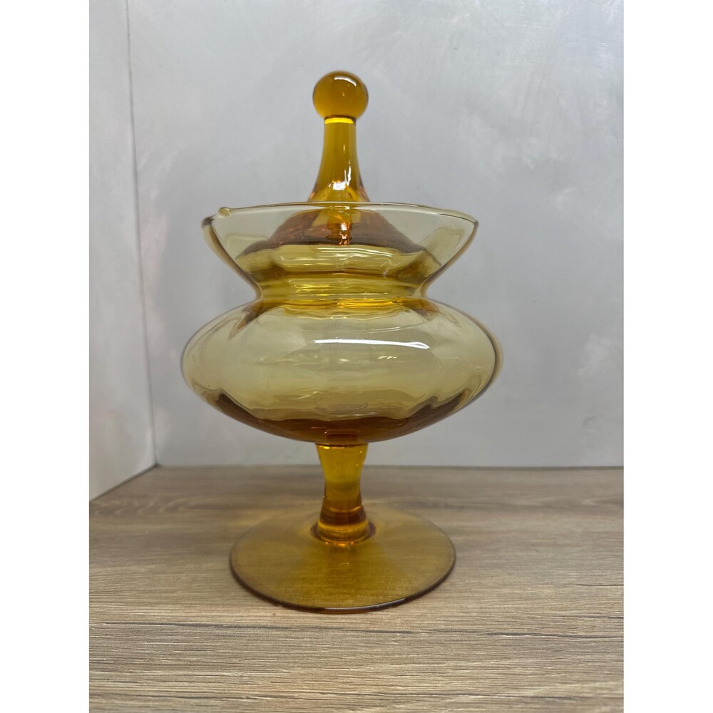 Vintage 1960s Italian Empoli Amber Swirl Glass Circus Tent Apothecary Candy Jar